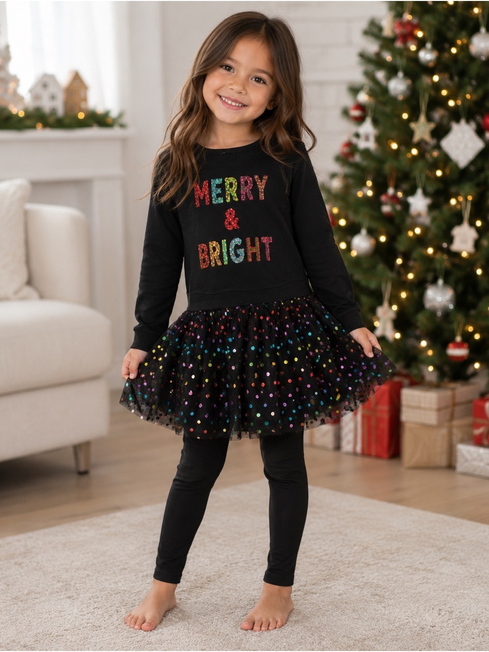 41. Zunie • NWT Girls Black "Merry & Bright" Holiday Tutu Dress